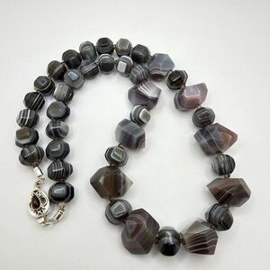 21" Revived! Faceted Banded Agate and smoky quartz necklace w/ 925 insert clasp!